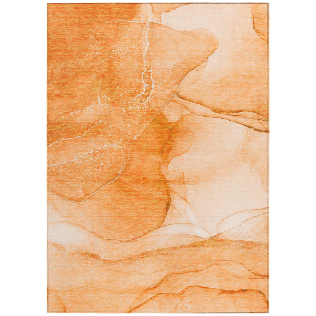 10' X 14' Orange Abstract Washable Non Skid Indoor Outdoor Area Rug