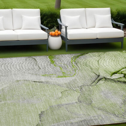 9' X 12' Green Abstract Washable Non Skid Indoor Outdoor Area Rug