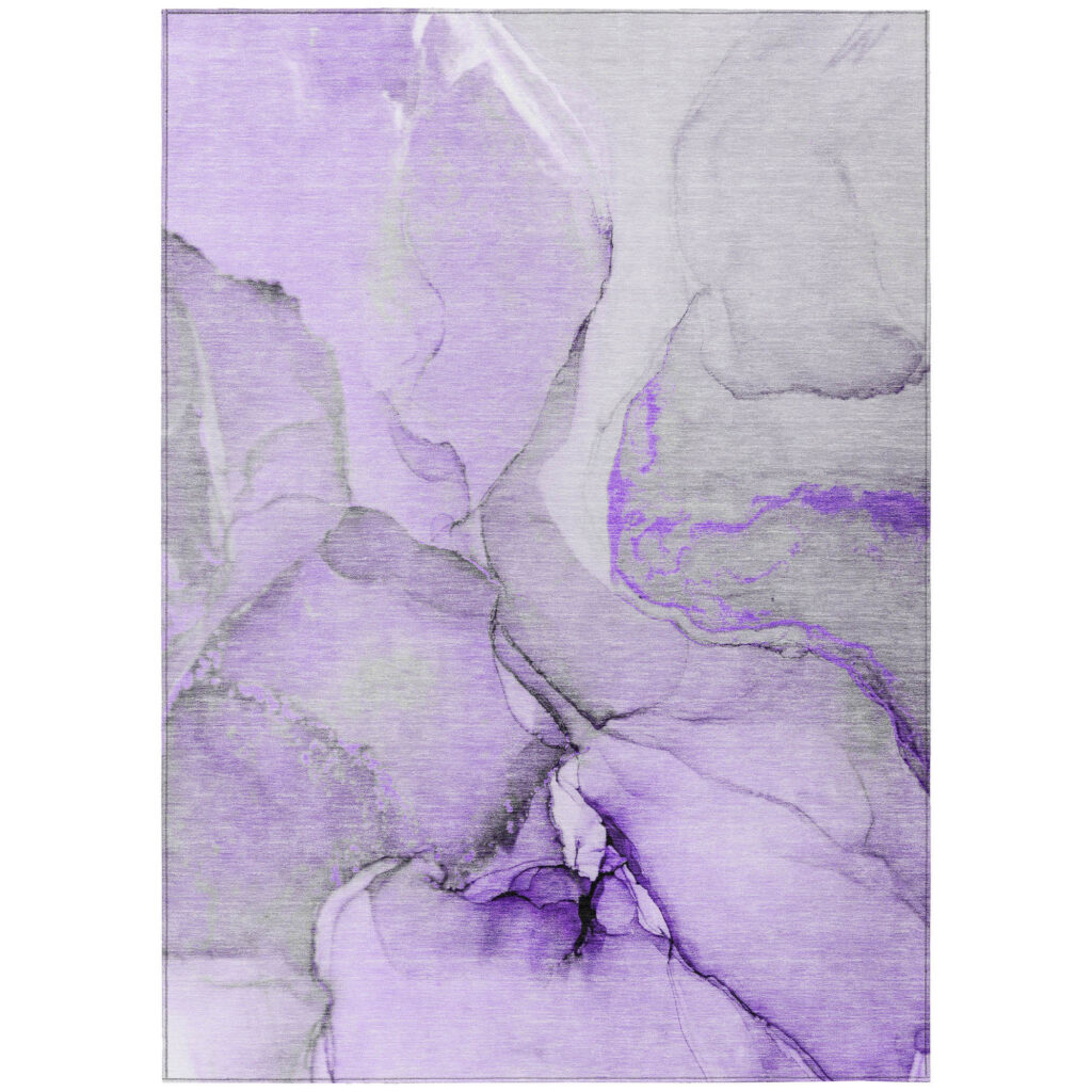 5' X 8' Purple and Ivory Abstract Washable Non Skid Indoor Outdoor Area Rug
