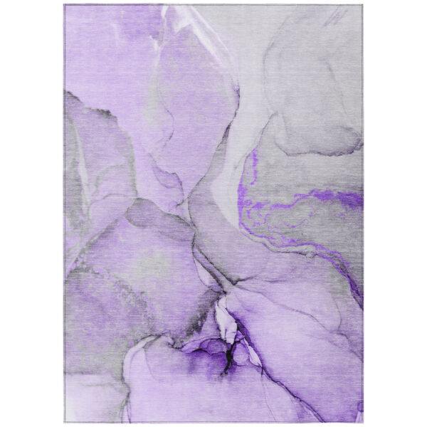 5' X 8' Purple and Ivory Abstract Washable Non Skid Indoor Outdoor Area Rug