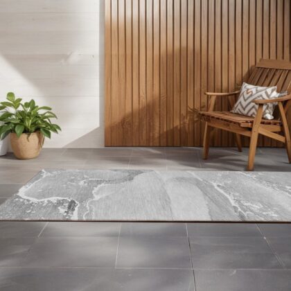 2' X 8' Gray Abstract Washable Indoor Outdoor Runner Rug