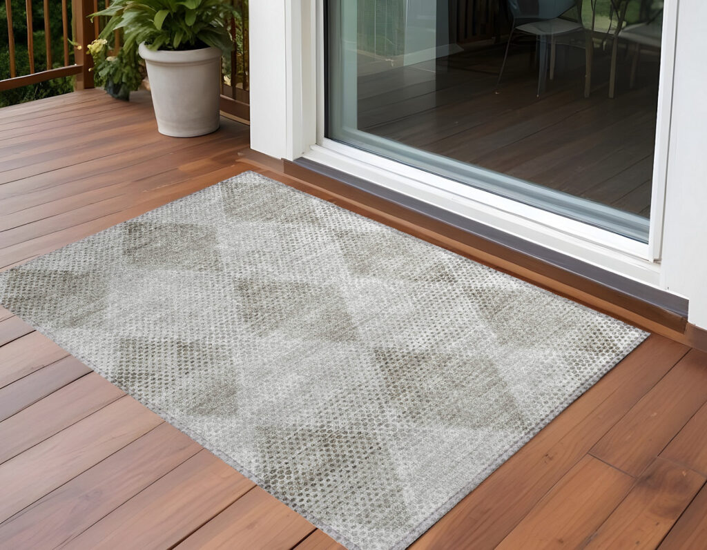 3' X 5' Gray Geometric Washable Non Skid Indoor Outdoor Area Rug