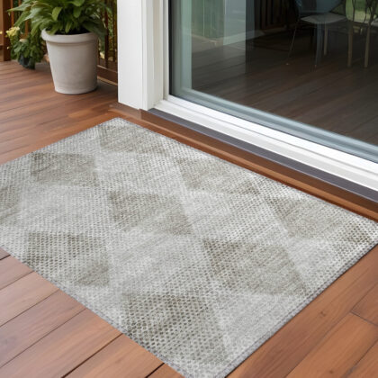 3' X 5' Gray Geometric Washable Non Skid Indoor Outdoor Area Rug