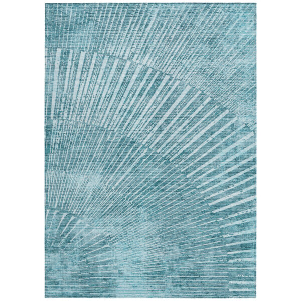 9' X 12' Teal Abstract Washable Non Skid Indoor Outdoor Area Rug