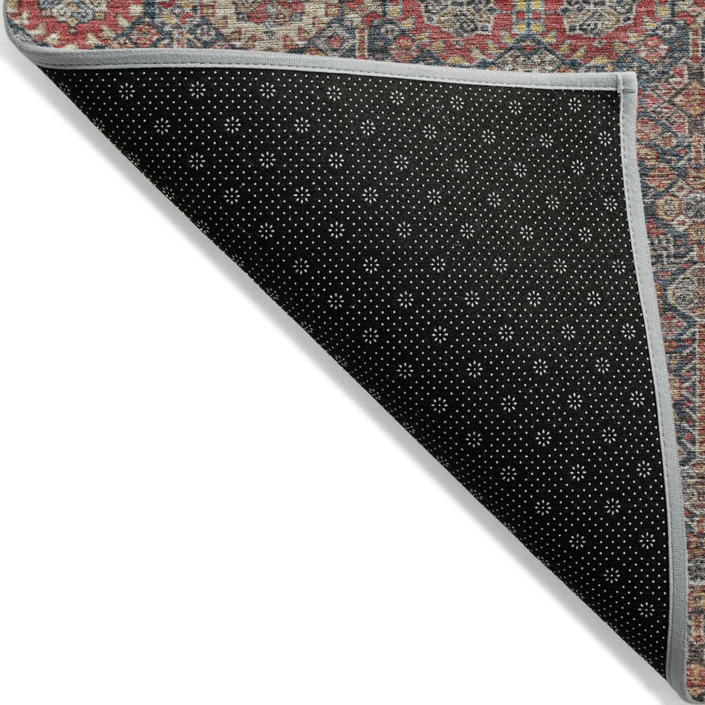 2' X 3' Red and Dark Blue Floral Washable Non Skid Indoor Outdoor Area Rug