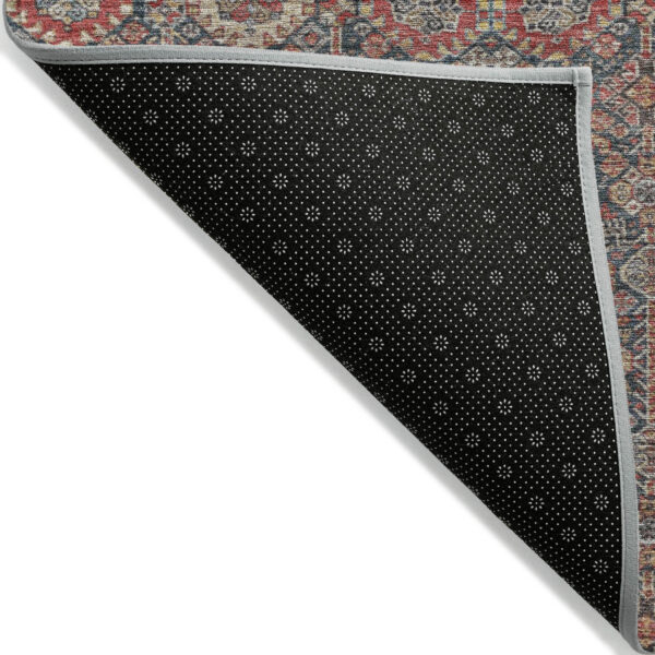 2' X 3' Red and Dark Blue Floral Washable Non Skid Indoor Outdoor Area Rug