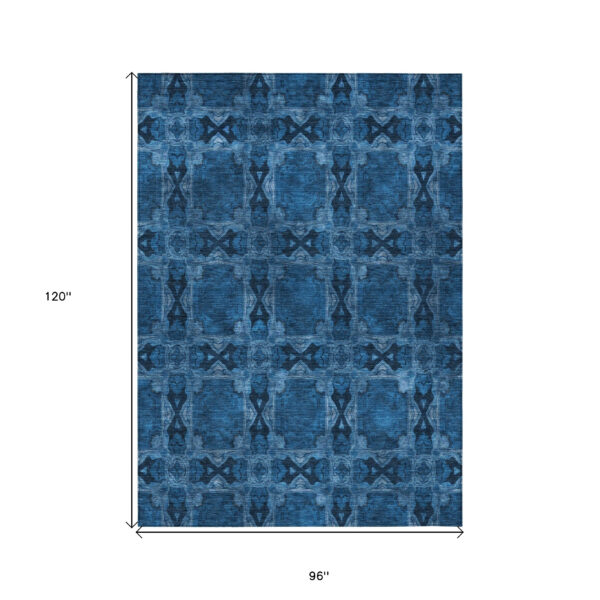 8' X 10' Navy and Gray Floral Medallion Washable Non Skid Indoor Outdoor Area Rug