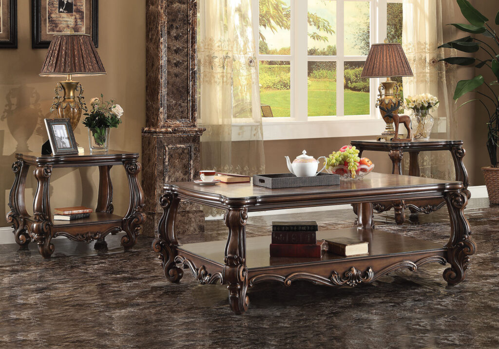 59" Brown Wood And Polyresin Coffee Table With Shelf
