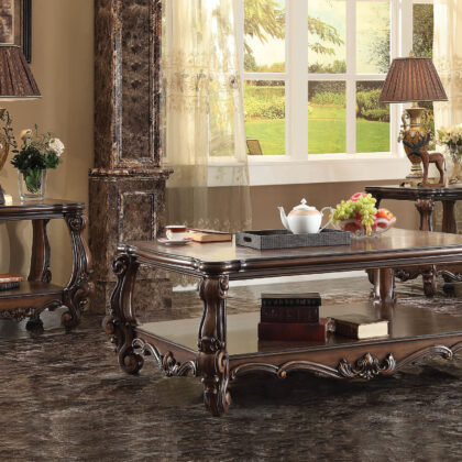 59" Brown Wood And Polyresin Coffee Table With Shelf