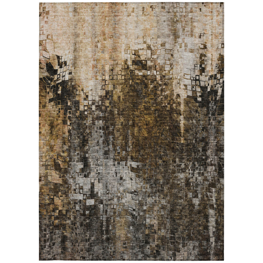 8' X 10' Brown And Copper Abstract Washable Indoor Outdoor Area Rug