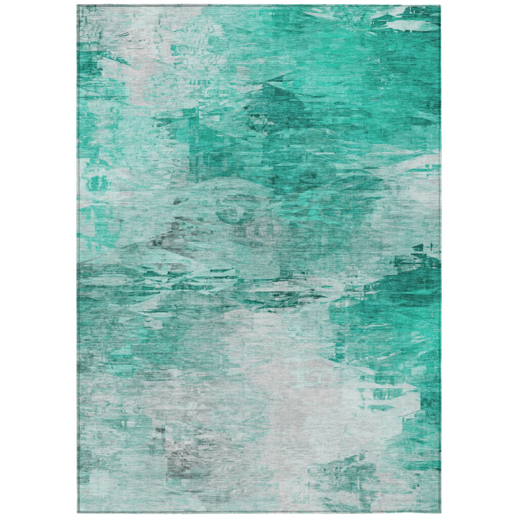 10' X 14' Teal Blue Aqua And Silver Abstract Washable Indoor Outdoor Area Rug