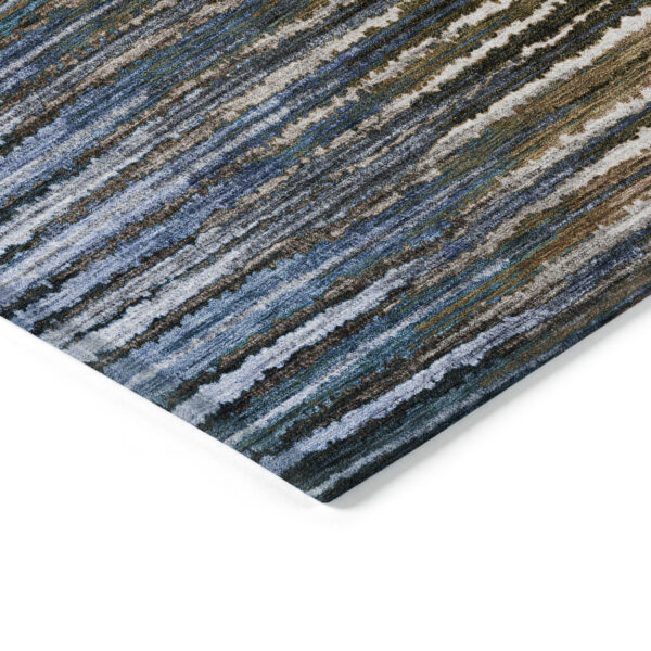 10' X 14' Blue Brown And Sky Blue Striped Washable Indoor Outdoor Area Rug