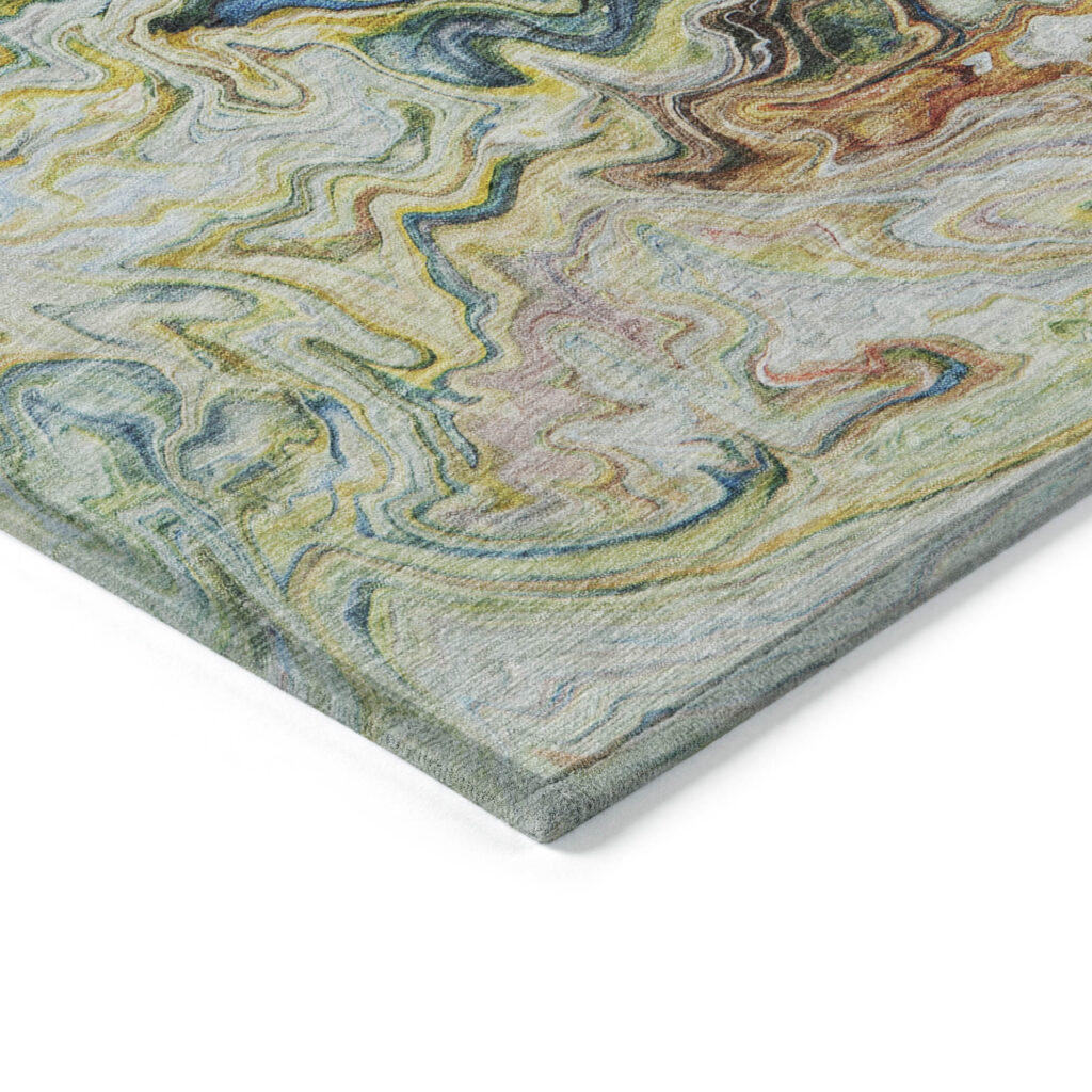 10' X 14' Ivory Blue And Yellow Abstract Washable Indoor Outdoor Area Rug