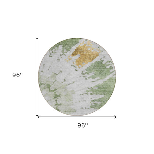 8' Artichoke Green And Olive Green Round Abstract Washable Indoor Outdoor Area Rug