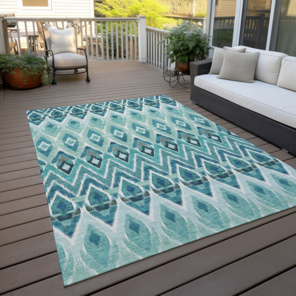 8' X 10' Teal Blue Aqua And Mint Green Southwestern Washable Indoor Outdoor Area Rug
