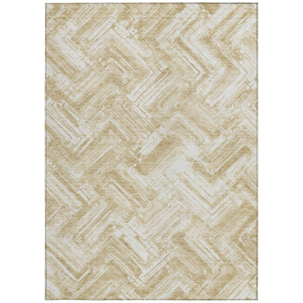 10' X 14' Beige Tan And Ivory Geometric Washable Indoor Outdoor Area Rug