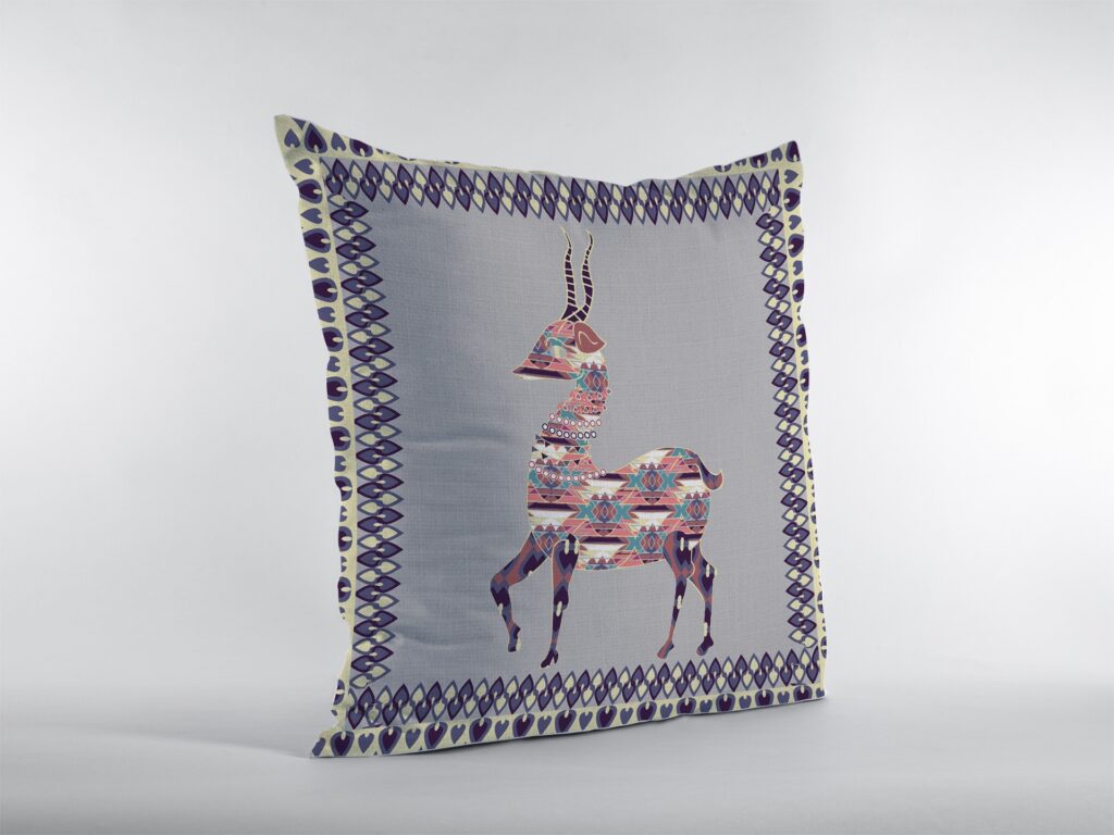 16" Purple Cream Boho Deer Zippered Suede Throw Pillow