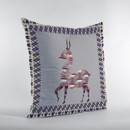 16" Purple Cream Boho Deer Zippered Suede Throw Pillow