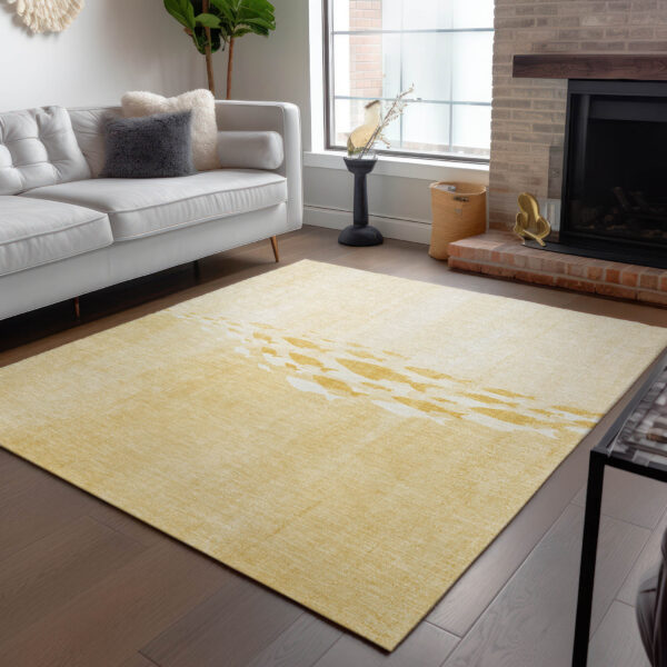 9' X 12' Gold Yellow And Wheat Nautical Washable Indoor Outdoor Area Rug