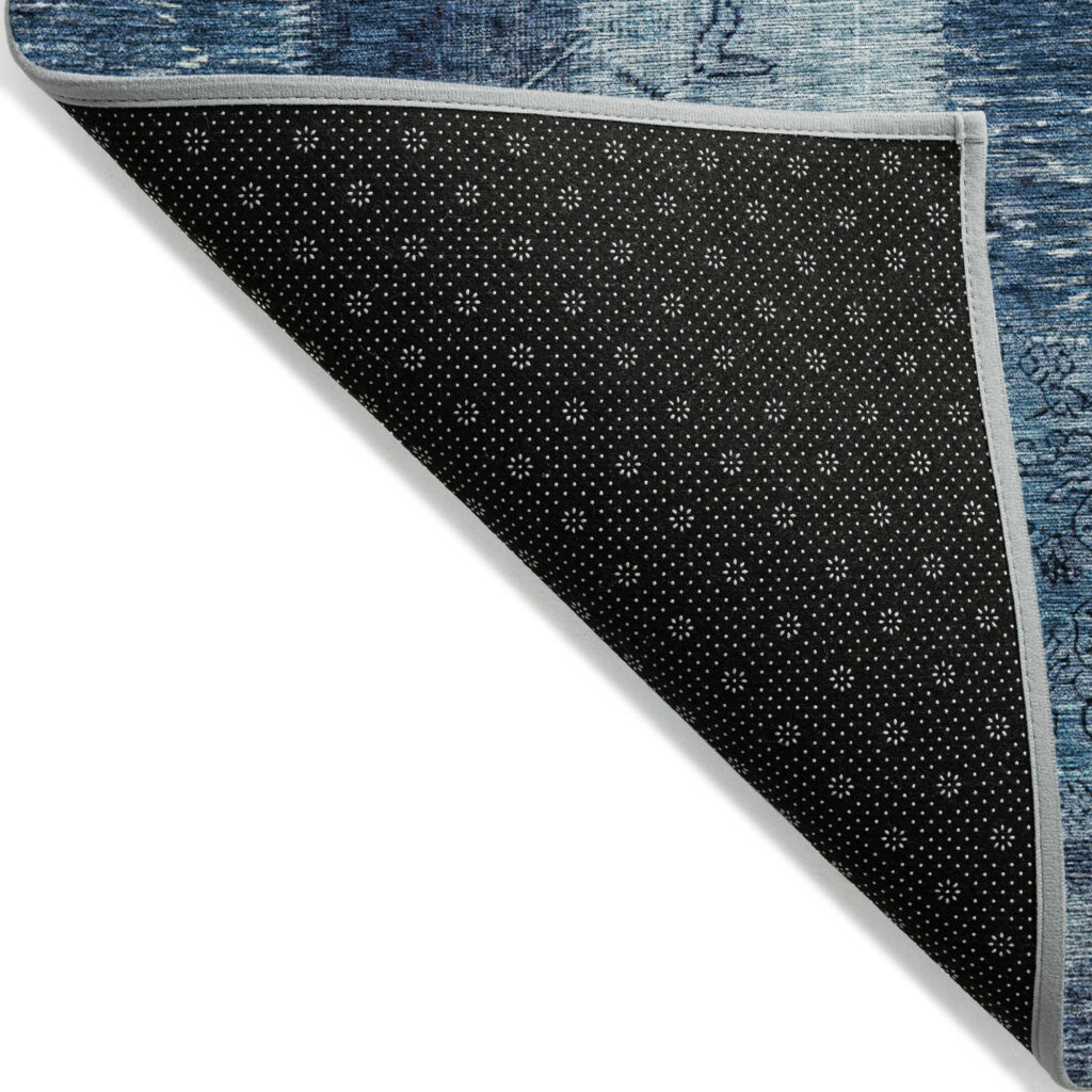 10' X 14' Navy Blue And Sky Blue Patchwork Washable Indoor Outdoor Area Rug