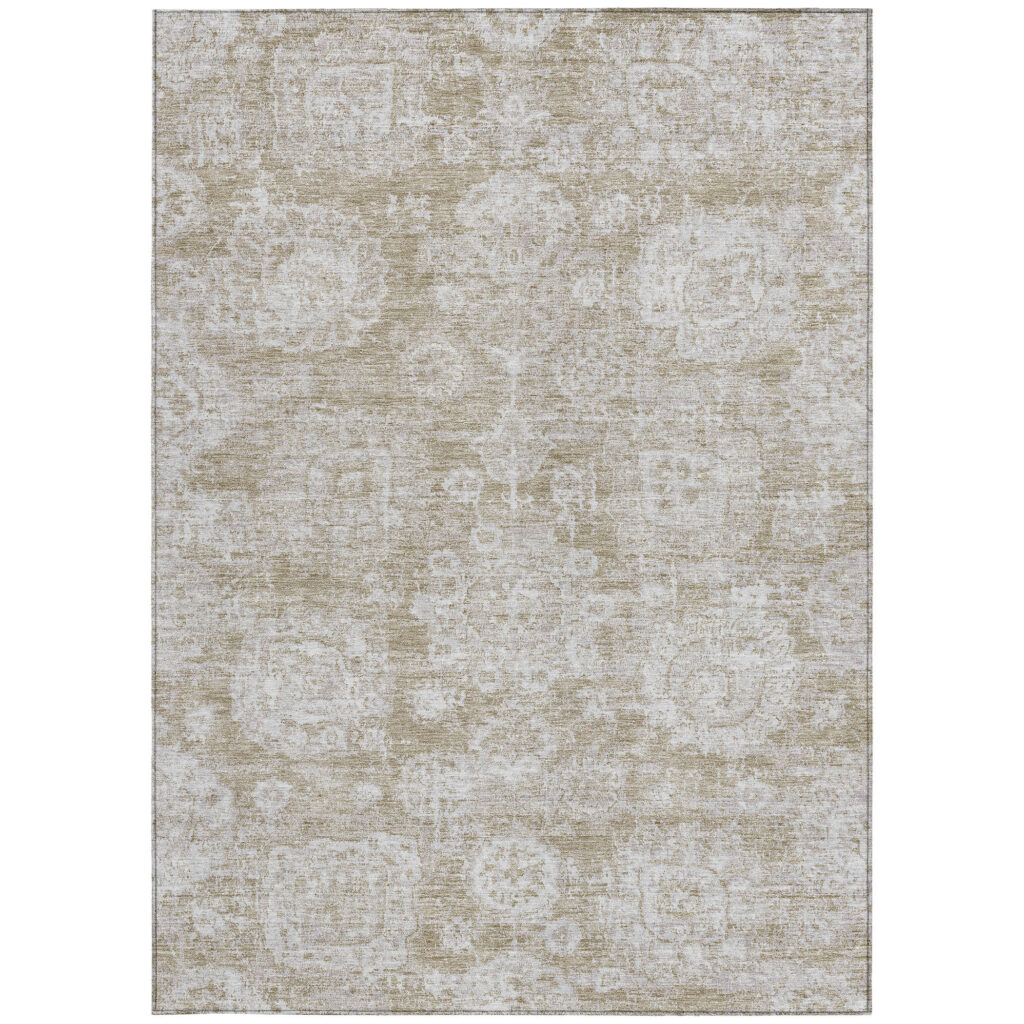 8' X 10' Beige Tan And Gray Floral Washable Indoor Outdoor Area Rug