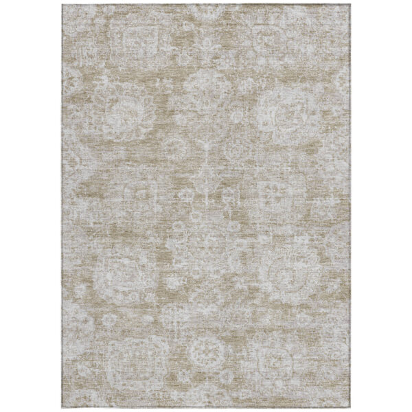 8' X 10' Beige Tan And Gray Floral Washable Indoor Outdoor Area Rug
