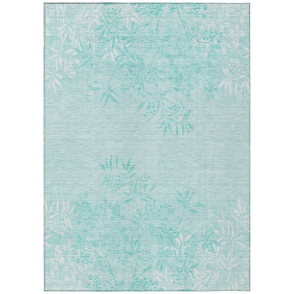 9' X 12' Teal Blue Aqua And Ivory Floral Washable Indoor Outdoor Area Rug