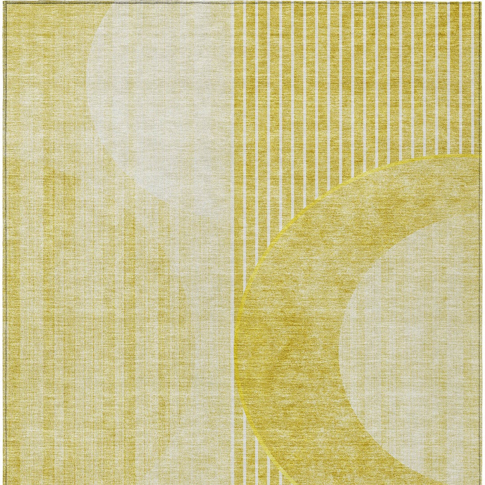 9' X 12' Wheat Gold And Ivory Geometric Washable Indoor Outdoor Area Rug