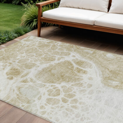 10' X 14' Taupe Beige And Ivory Nautical Washable Indoor Outdoor Area Rug