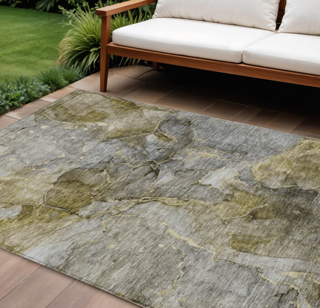 10' X 14' Taupe Brown And Gray Abstract Washable Indoor Outdoor Area Rug