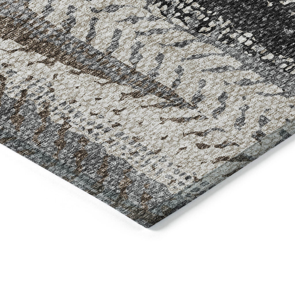 3' X 5' Brown Gray And Ivory Botanical Leaves Washable Indoor Outdoor Area Rug