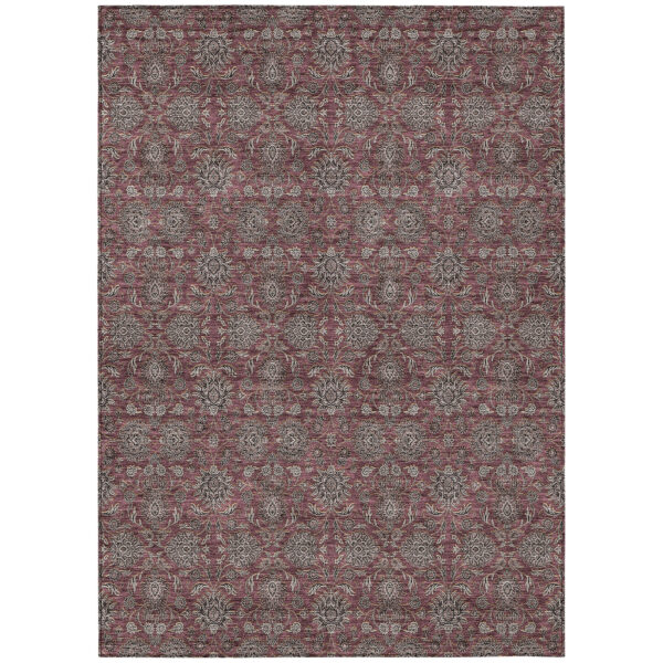 5' X 8' Merlot Gray And Taupe Floral Washable Indoor Outdoor Area Rug