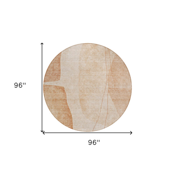 8' Terra Cotta Orange And Copper Round Abstract Washable Indoor Outdoor Area Rug