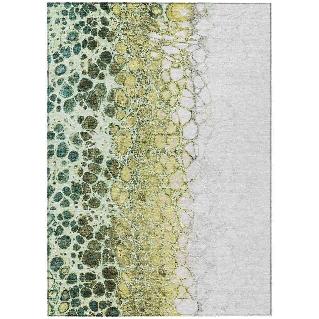 9' X 12' Olive Green And Gold Abstract Washable Indoor Outdoor Area Rug