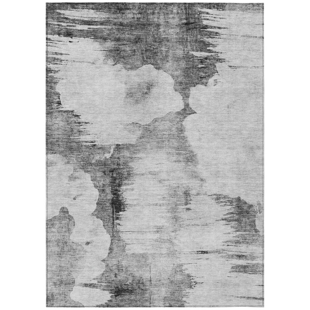 5' X 8' Gray Silver And Charcoal Abstract Washable Indoor Outdoor Area Rug