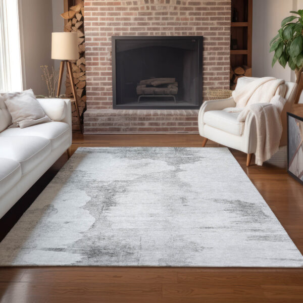 9' X 12' Silver Gray And Pewter Abstract Washable Indoor Outdoor Area Rug