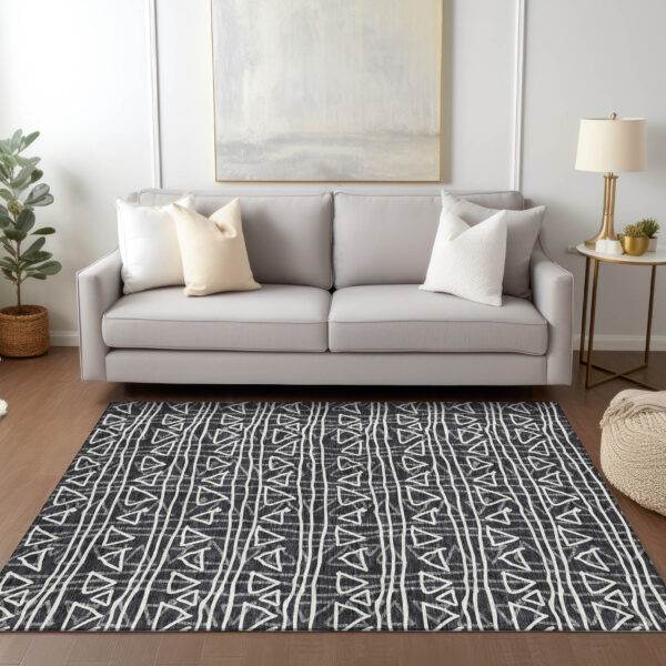 3' X 5' Black Gray And Ivory Geometric Washable Indoor Outdoor Area Rug
