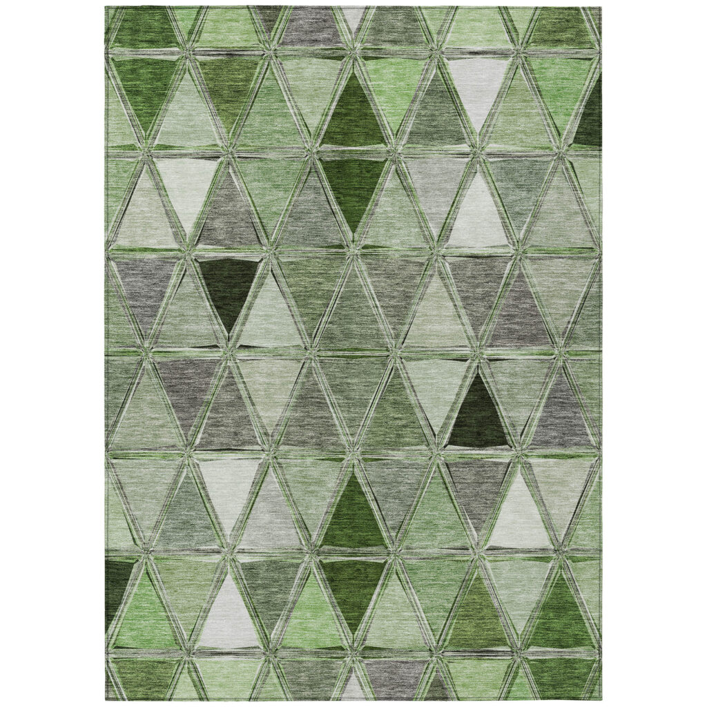 9' X 12' Green And Fern Green Geometric Washable Indoor Outdoor Area Rug