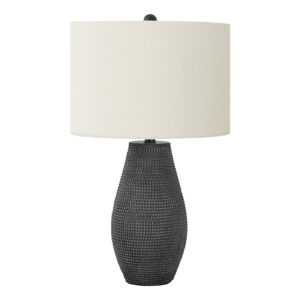 24" Black Round Table Lamp With Ivory Drum Shade