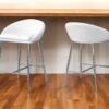Set of Two 24" White and Silver Metal Low Back Bar Chairs