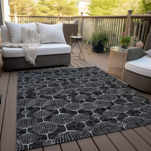 8' X 10' Black Charcoal And Ivory Geometric Washable Indoor Outdoor Area Rug