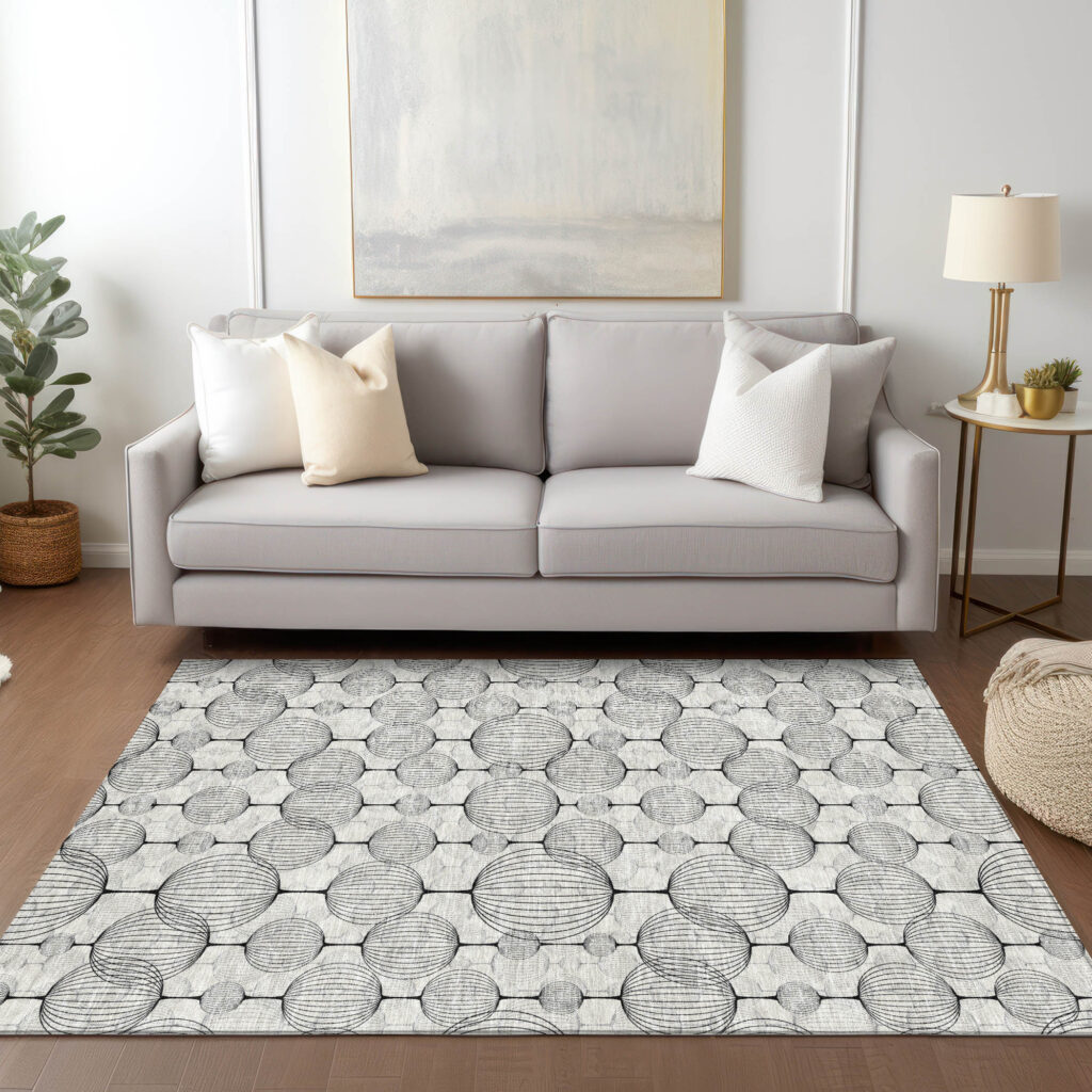 10' X 14' White Gray And Silver Geometric Washable Indoor Outdoor Area Rug