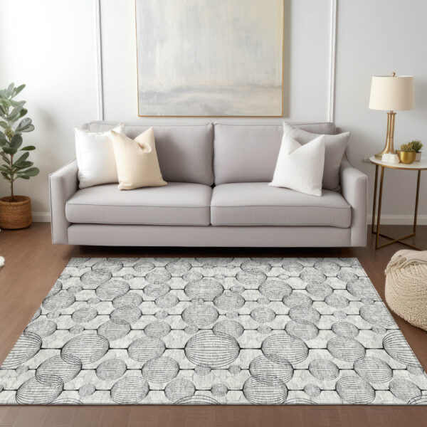 10' X 14' White Gray And Silver Geometric Washable Indoor Outdoor Area Rug