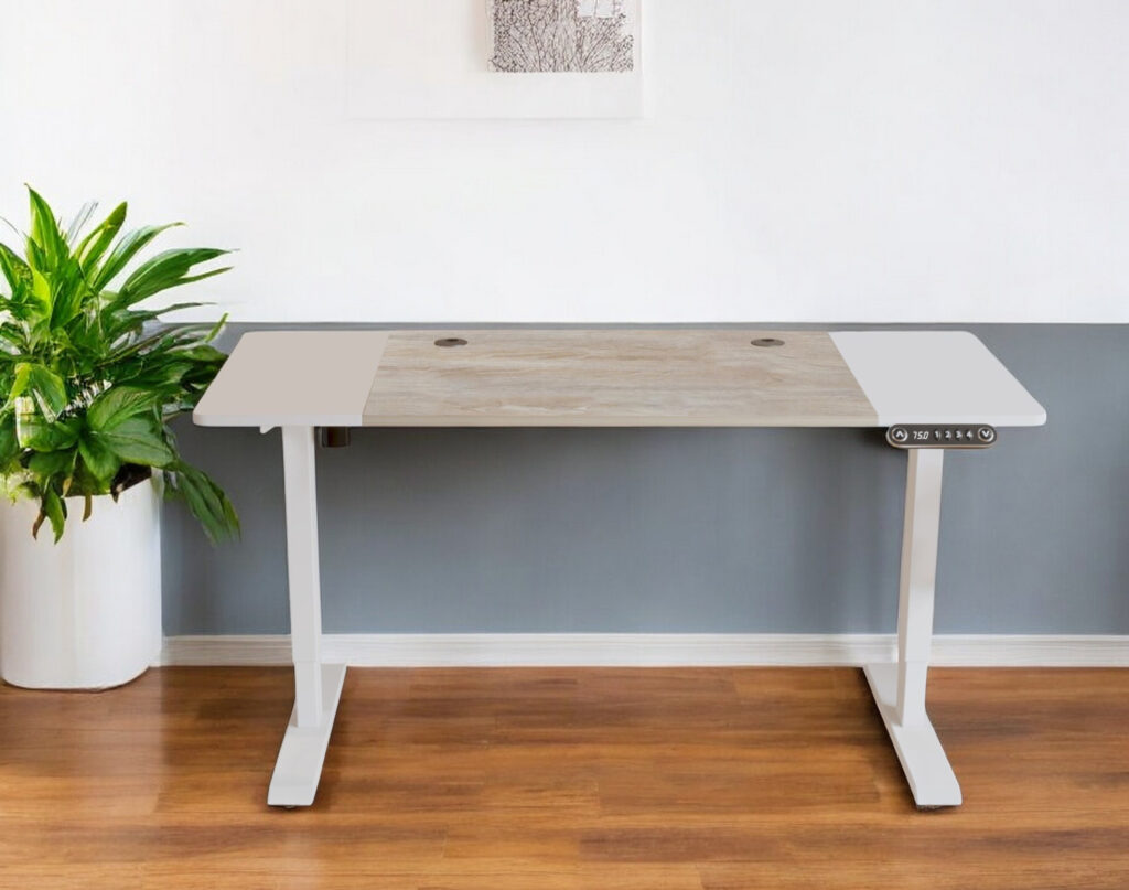 Adjustable White And Natural and White Wood and Stainless Steel Rolling Computer Desk