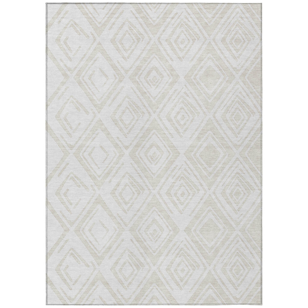 10' X 14' Pearl And Ivory Geometric Washable Indoor Outdoor Area Rug