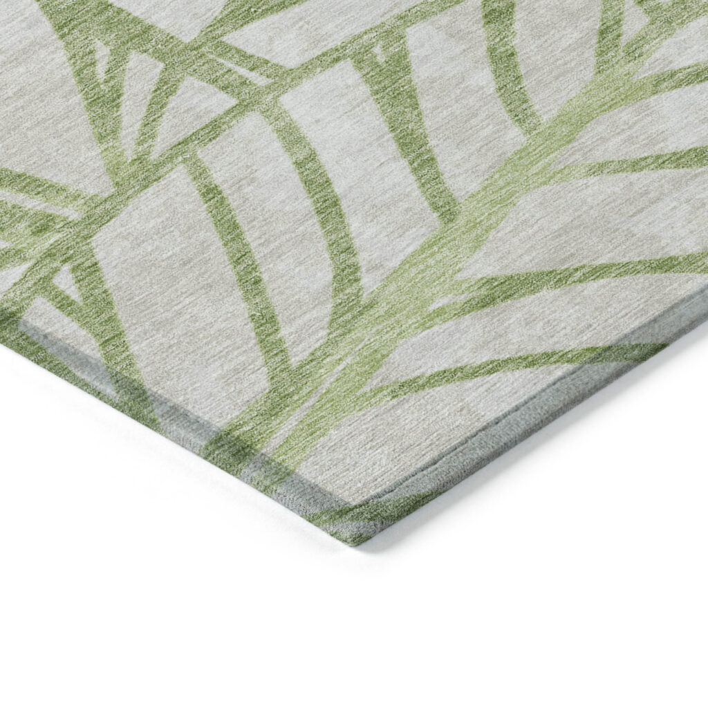 8' Artichoke Green And Beige Round Floral Washable Indoor Outdoor Area Rug