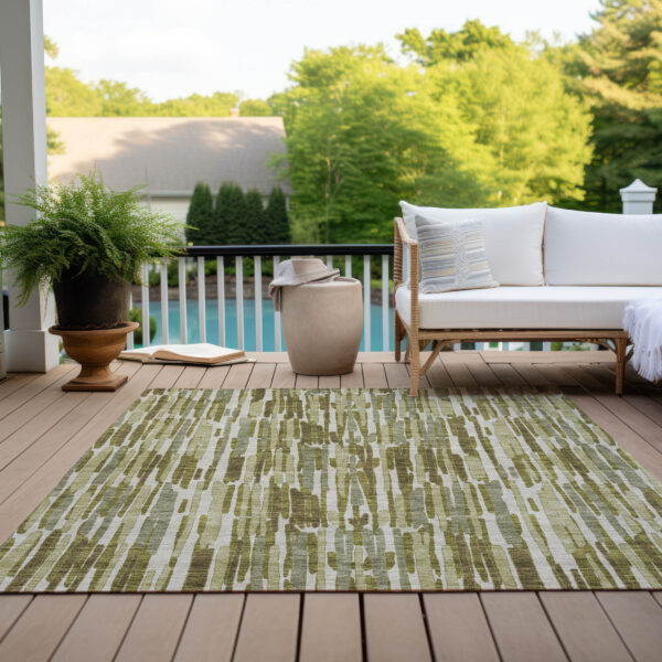 9' X 12' Olive Green Brown And Beige Abstract Washable Indoor Outdoor Area Rug