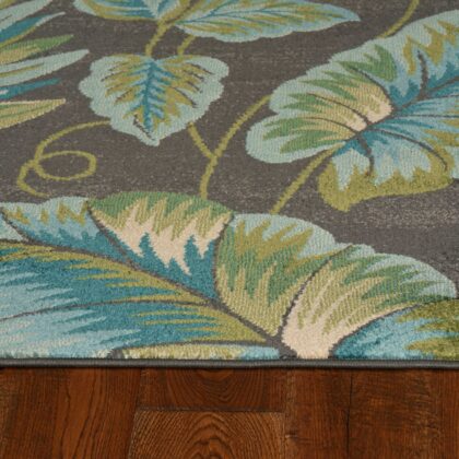 5'X8' Grey Teal Machine Woven Tropical Indoor Area Rug