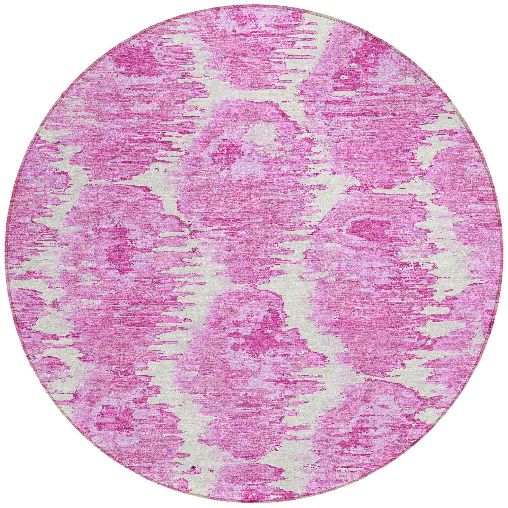 8' Pink Blush And Mauve Round Abstract Washable Indoor Outdoor Area Rug