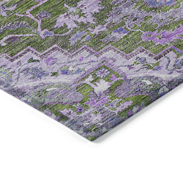 5' X 8' Olive Green And Purple Oriental Washable Indoor Outdoor Area Rug